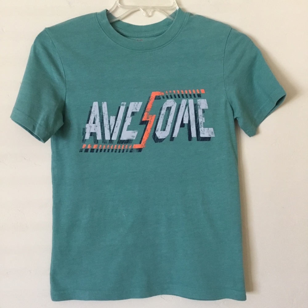 Cat & Jack Boys Shirt “Awesome” Short Sleeve Green Size M